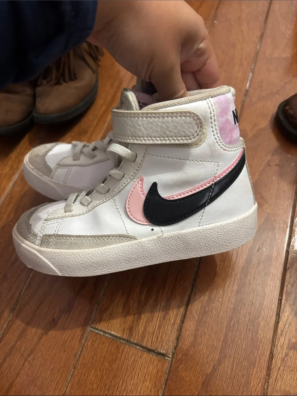 Nike Kids White High-Top Sneakers with Pink and Mint Accents